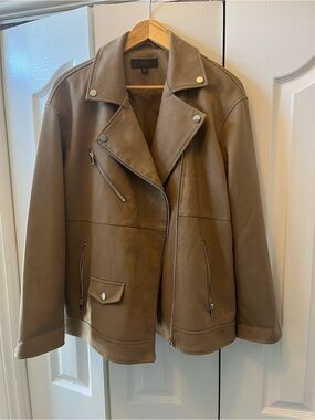 Zara Taupe-Brown Faux Leather Biker Jacket